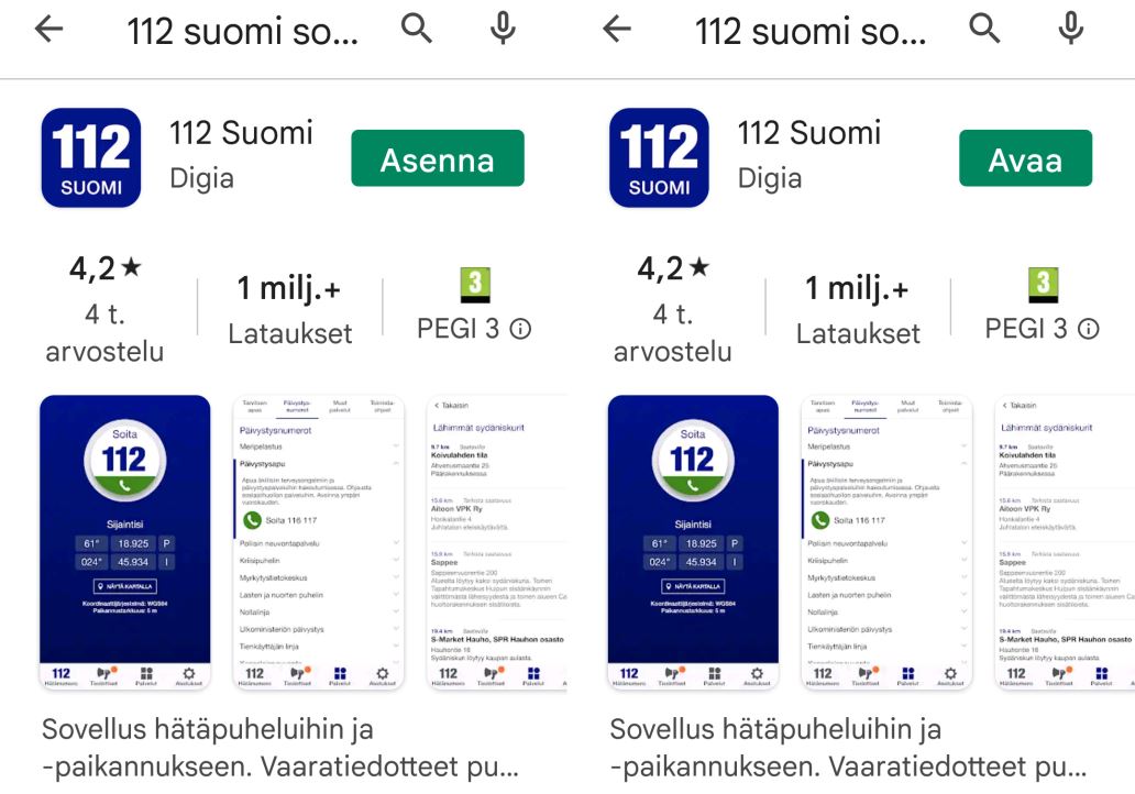 112 Suomi sovelluksen asentaminen